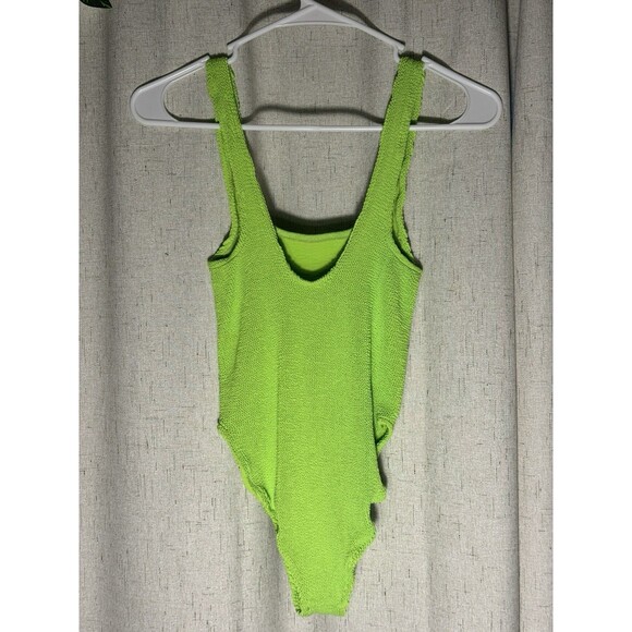 Youswim RARE One Size Neon Green Crinkle One Piece Swimsuit Made in England NWOT - Picture 2 of 7